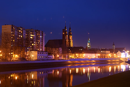 Opole, Katedral, Katedral opole, Kızamık, fotoğraf gece, gece, Opole gece