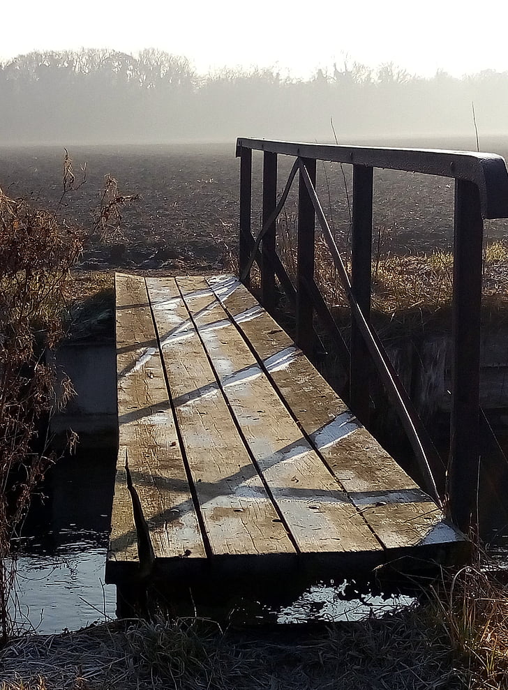 Vinter, Bridge, vann, refleksjoner, gel, Frost, Frankrike