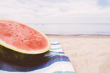 beach, blanket, close-up, food, fresh, fruit, health