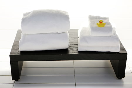 asciugamani, tabelle, bagno, servizio lavanderia, pulire, anatra, centro benessere