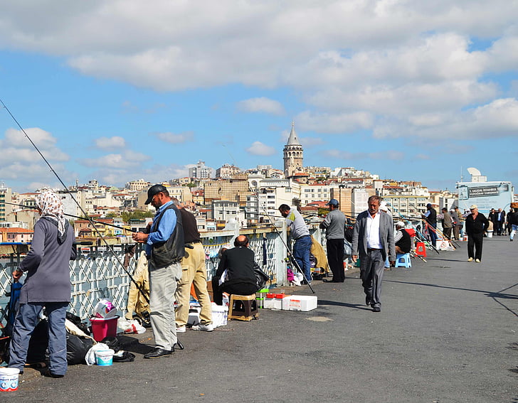 Turchia, Istanbul, pescatori, Torre, paesaggio urbano, persone