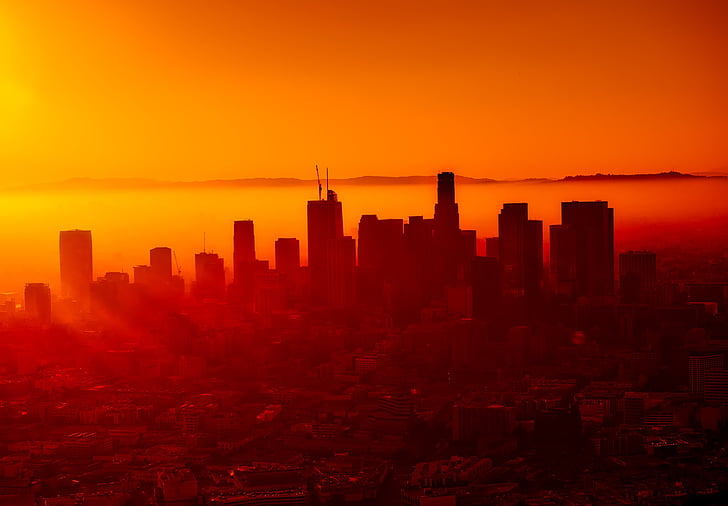 los angeles, california, city, urban, skyline, silhouettes, smog