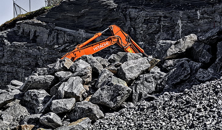 digger, rocks, construction, industry, equipment, heavy, machine