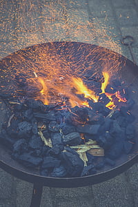 carbón de leña, carbón, fuego, tazón de fuente de fuego, llama, madera