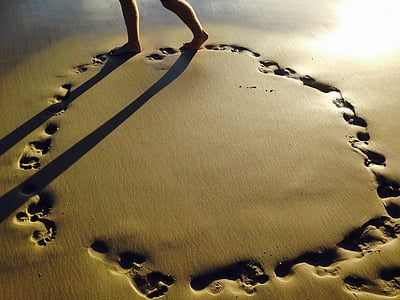 Pantai, matahari, jejak kaki, pasir, laut, jejak, alam