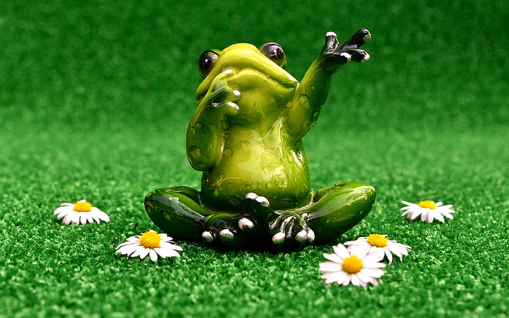 frog, wave, farewell, meadow, funny, cute, figure
