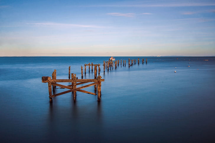 gamle pier, Bay, kysten, Swanage, England, sjøen, vann