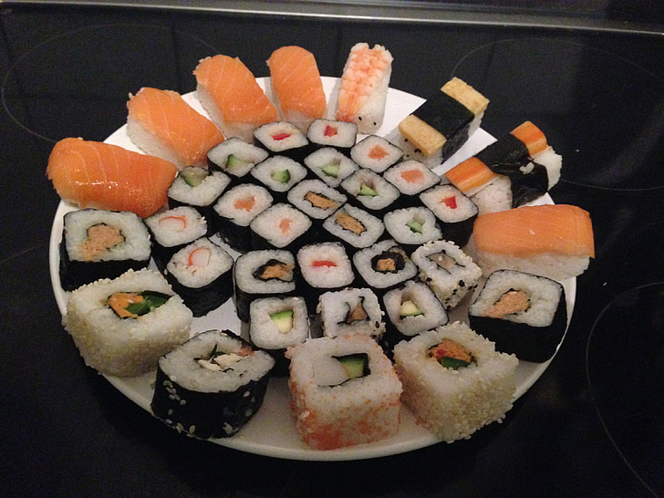 sushi, mânca, Asia, orez, somon, prime, ton
