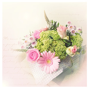 bouquet, vintage, pink, pastel, romantic, country house, birthday
