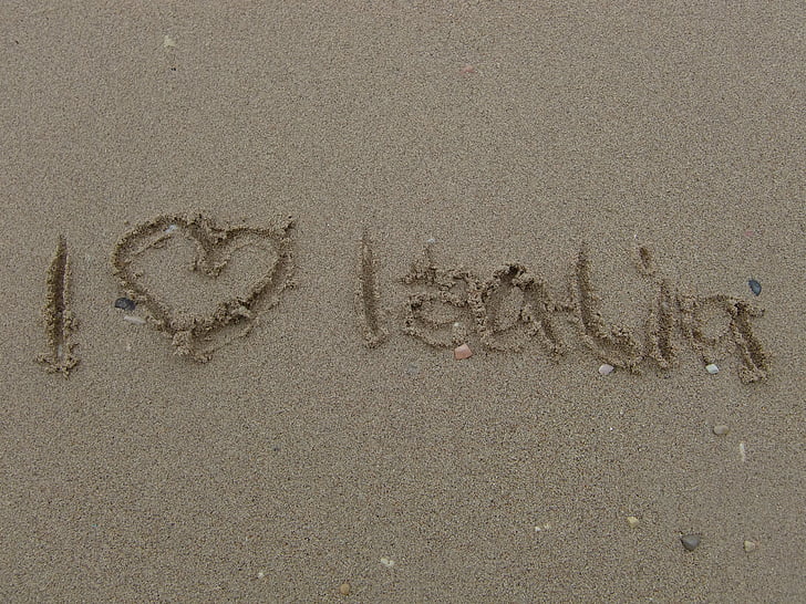 Sand, Italien, stavning, tryckfel, legastenie, stranden, text