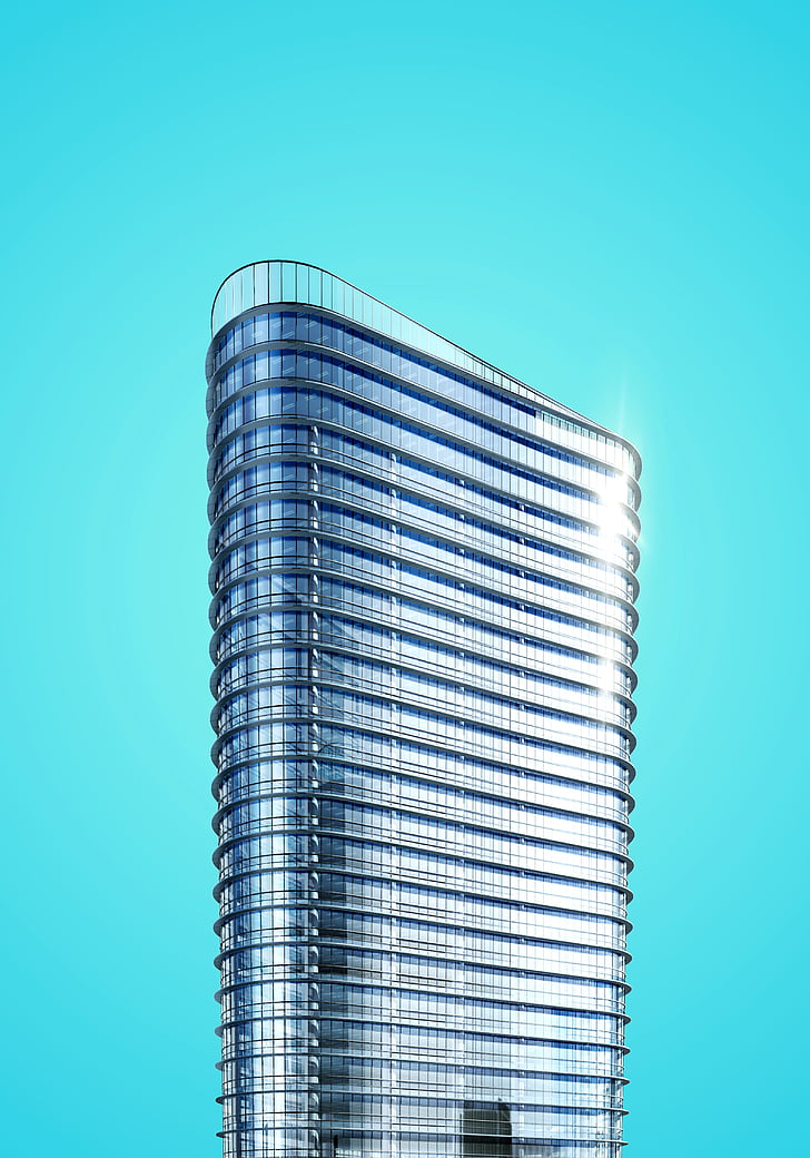 glass, grey, concrete, building, teal, background, skyscraper