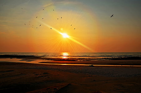 zachód słońca, morze, Plaża, Ocean, wody, Słońce, niebo
