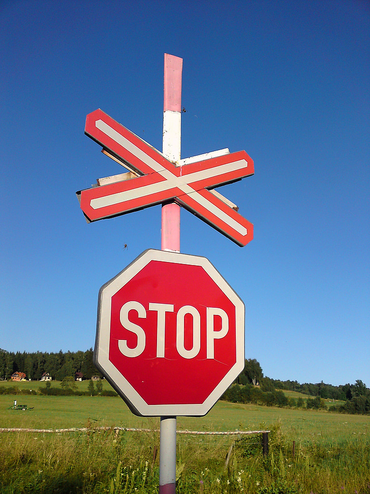 Stop, blauw, merk, teken, verkeersbord