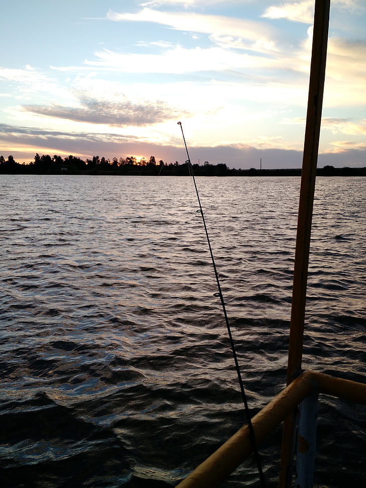 krajolik, jezero, nebo, ribolov