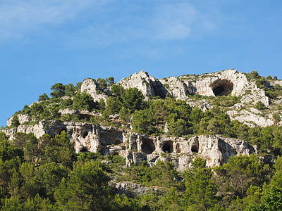 área cárstica, carste, rocha, França, Provence, Fontaine-de-vaucluse, parede de pedra