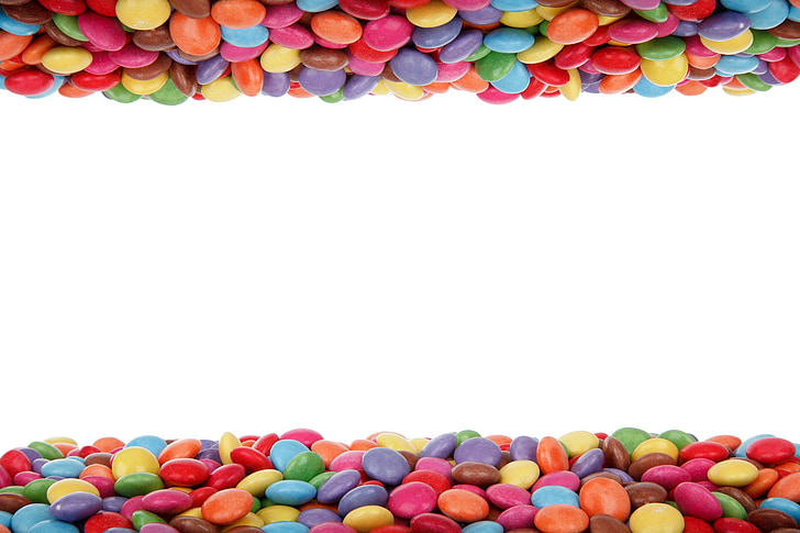background, birthday, border, candy, chocolate buttons, colorful, colors