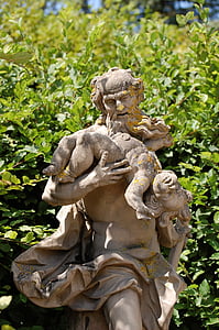 veitshoechheim, Barok, Faun, patung, Laki-laki dengan anak, batu, patung