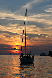 sailing boat, ship, hungary, lake balaton, sailing, night view