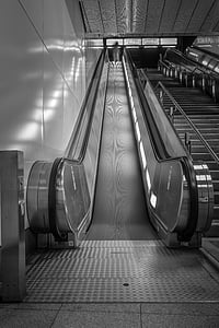 siyah ve beyaz, yürüyen merdiven, uzun pozlama, modern, metal, yükselişi, Şehir