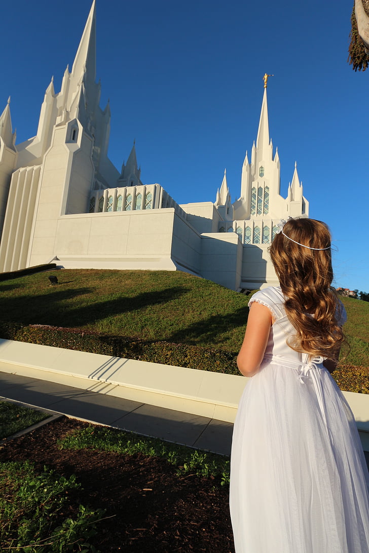jeune fille, ange, priant, chilb, Temple, Mormon, San diego