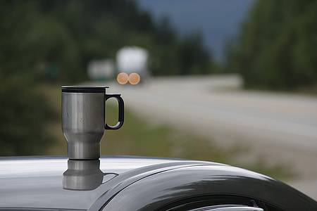 coffee mug, on the go, break, highway, melancholy, autumn mood, drive