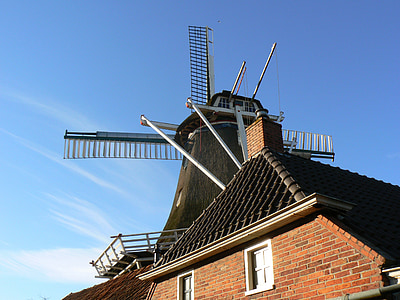 dutch, windmill, sky, mill, holland, blue