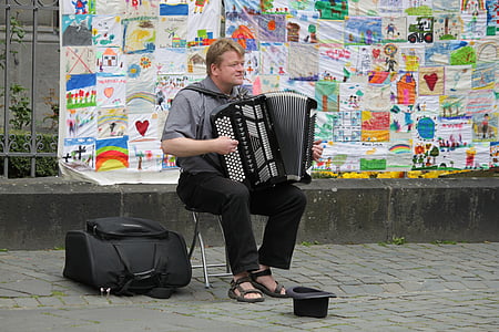 müzisyen, sokak müzisyeni, müzik, akordeon, adam, insan, kişi