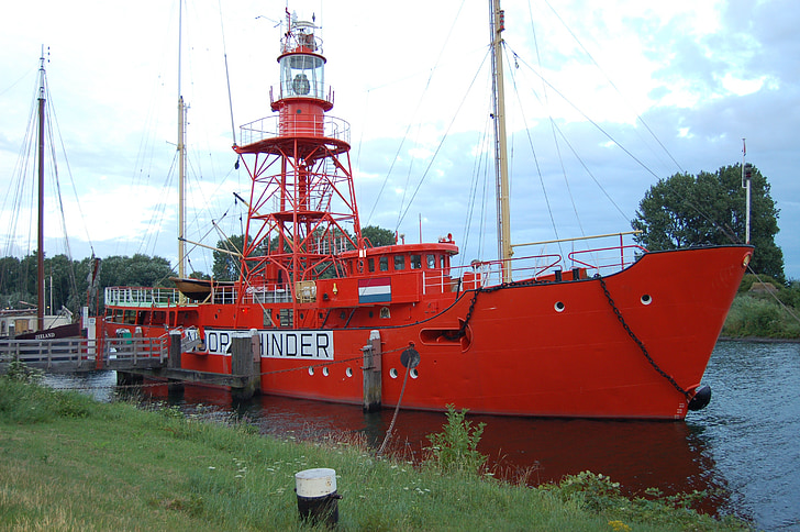 loď, Beacon, červená, rieka, Port, Marina