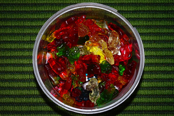 buah jeli campuran, gummibärchen, buah jeli, Haribo, Gummi bears, warna-warni, manis