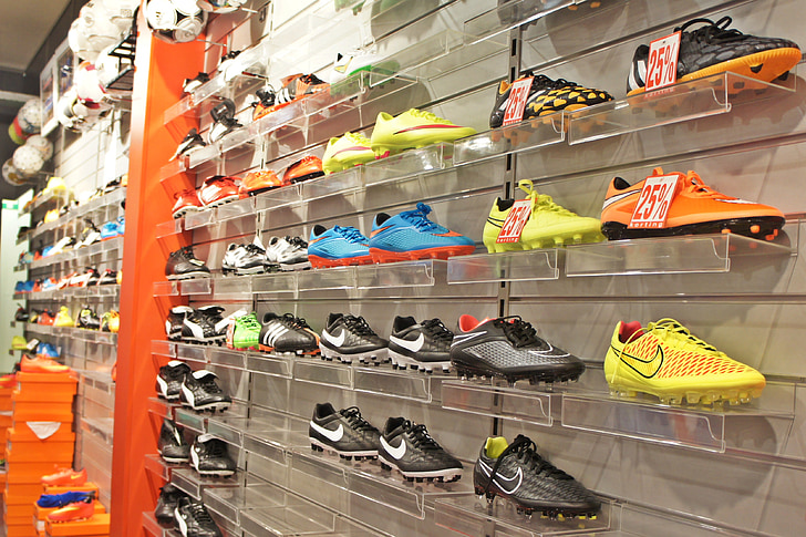 Sport, Shop, sko, væg, fodbold, butik, detail