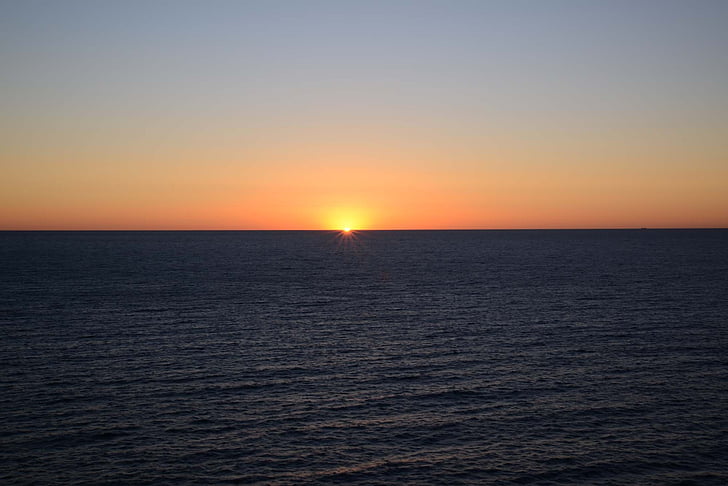 sunrise, cloudless, ocean, orange, dawn, sky, blue
