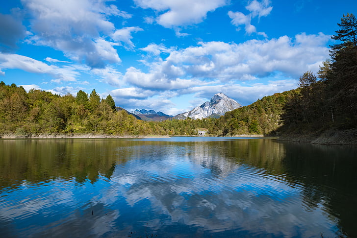 lake, reflections, water, mountain, landscape, body of water, clouds