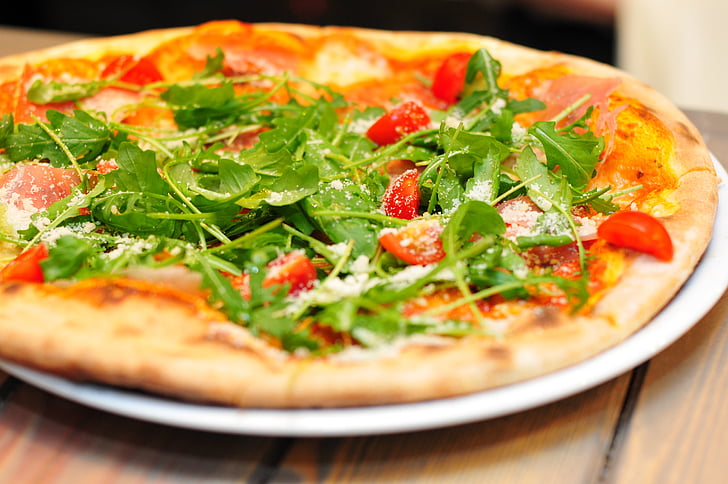 Pizza, Italien, middag, cocktail tomater, arugula, mad, ost