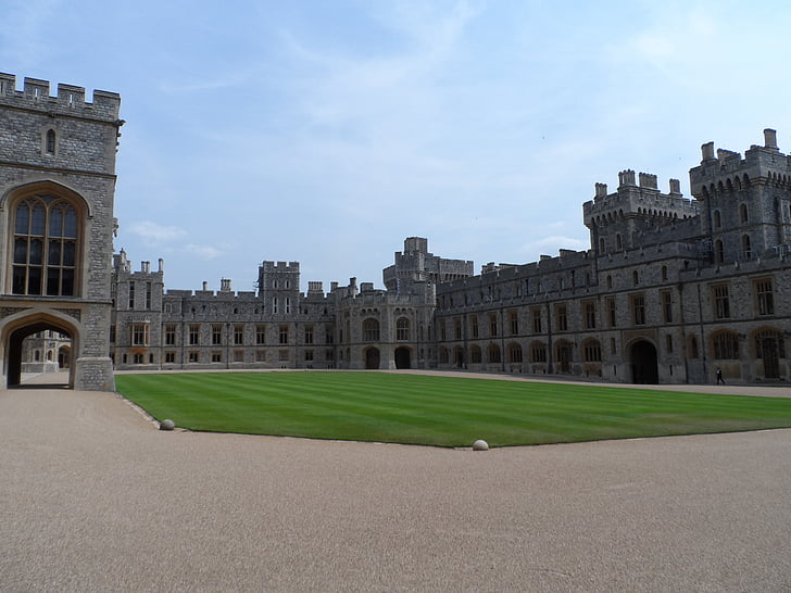 Windsor castle, Hof, gårdsplassen, festning, slottet, arkitektur, England