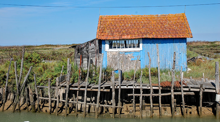 casa, pescador, illa d'Oléron, Oléron, França, riu, paisatge