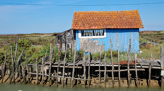 hus, fiskaren, ön av oleron, Oléron, Frankrike, floden, landskap