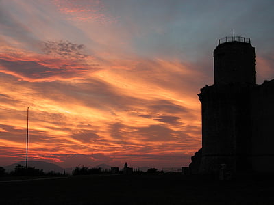 성, 이탈리아, 붉은 하늘, 오래 된, 랜드마크, 아키텍처, 요새