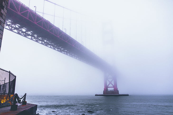 red, black, link, bridge, middle, fog, Golden Gate Bridge