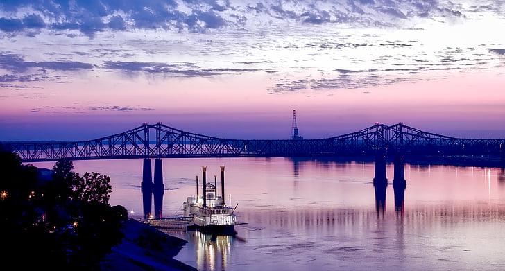 Natchez, Mississippi reka, riverboat, Casino, igre na srečo, sončni zahod, nebo