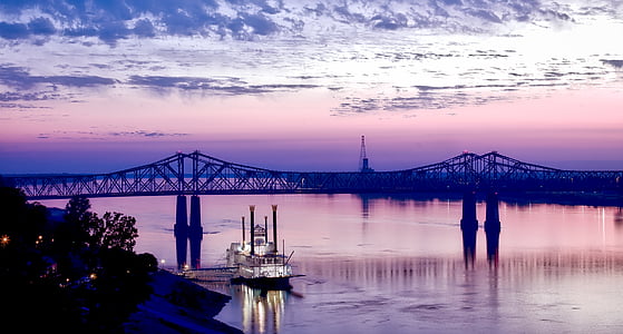 Natchez, Mississippi Nehri, nehir teknesi, Casino, kumar, günbatımı, gökyüzü