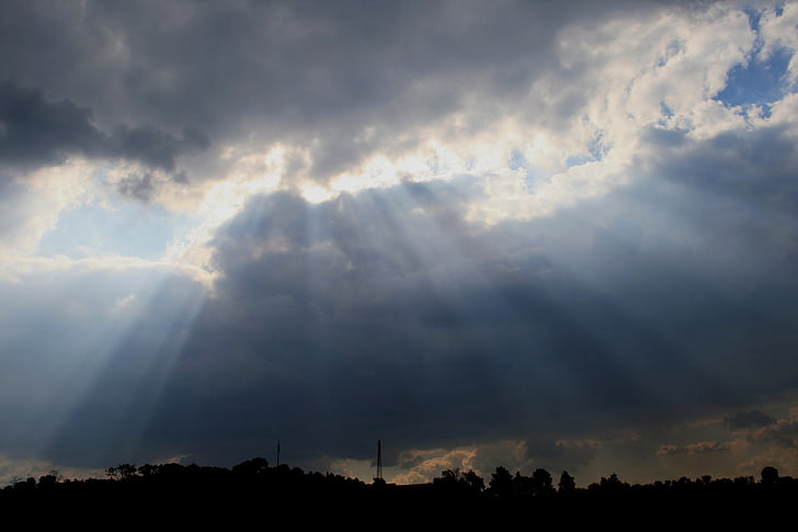 storm, sky, clouds, weather, rays, crepuscular rays, sunbeams