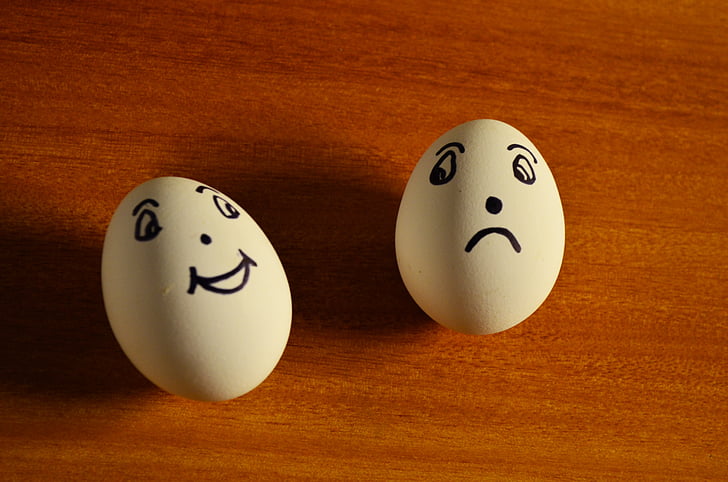 vajcia, výraz, šťastný, smutný, emotikony, smiešny