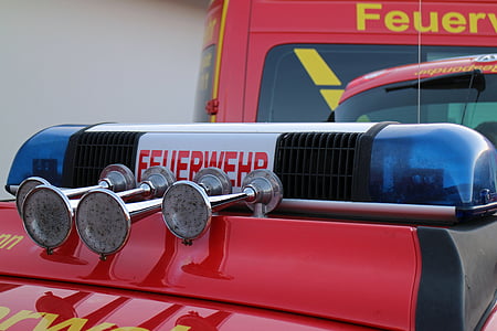 Corno, luce blu, fuoco, Automatico, segnale, rosso, camion dei pompieri