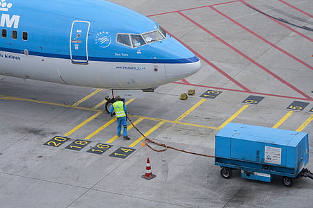 Schiphol, KLM, plan, flygplats, blå, Royal, landning
