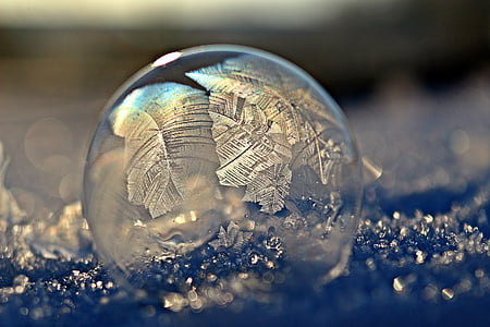 Frost pretisnem, Milni mehurček, žogo, eiskristalle, zamrznjena bubble, pozimi, hladno
