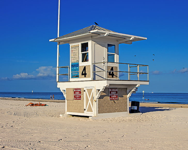 Stuga liv, Tower vakter, stranden, Clearwater beach, USA, Sand, havet
