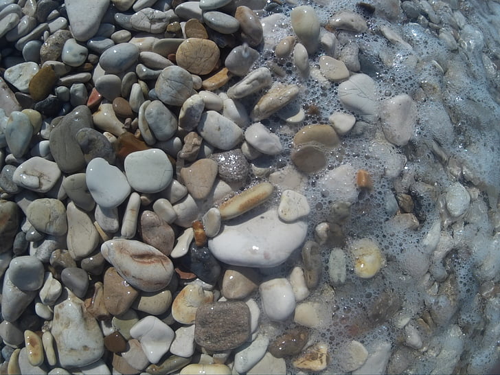 pierres, eau, mer, flux, plage, nature, Wet