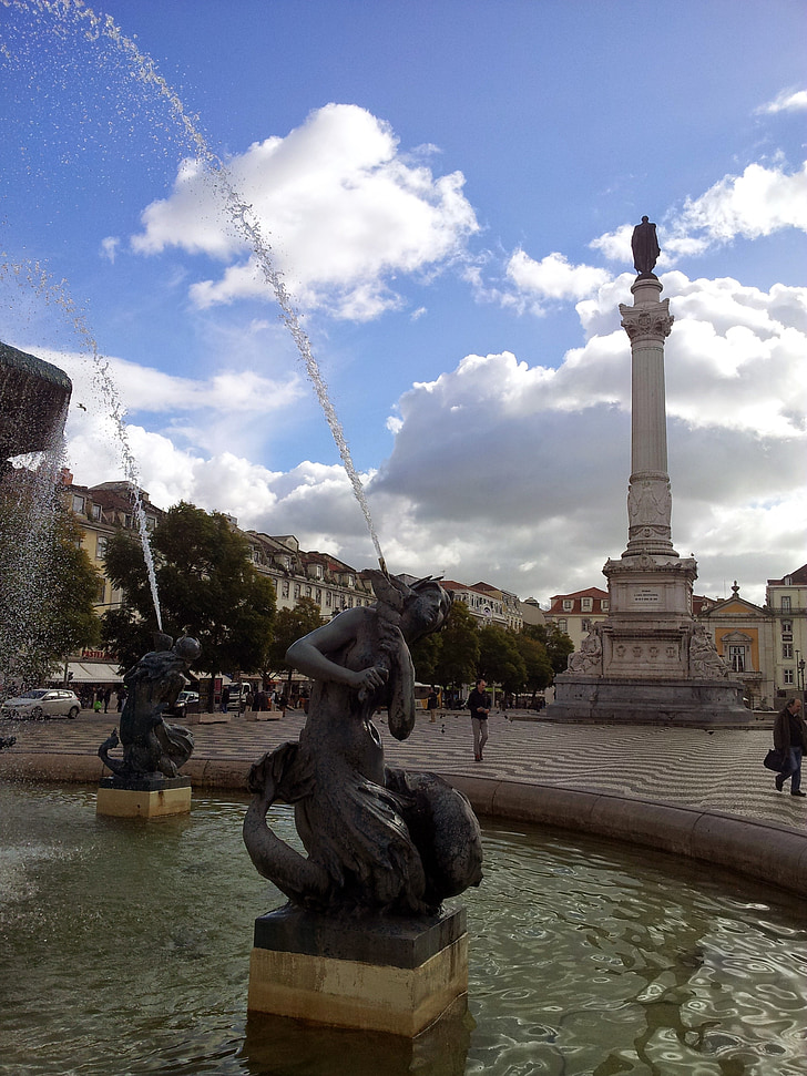 Lissabon, fontän, staden, platser av intresse, skulptur, Figur, Downtown