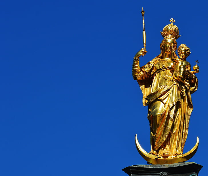 München, Marienplatz, Jomfru Maria, statue, arkitektur, berømte sted