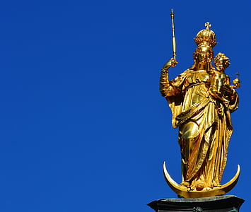 Munich, Marienplatz, Vierge Marie, statue de, architecture, célèbre place